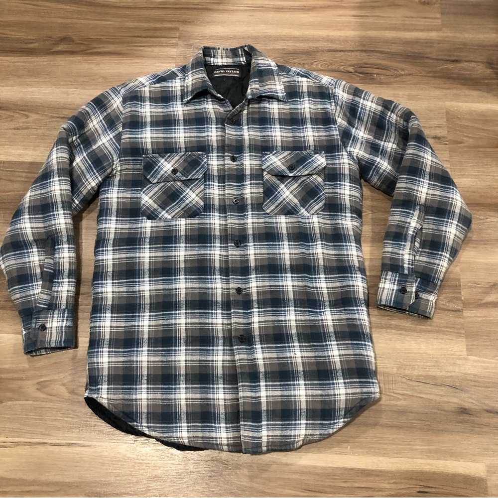 DAVID TAYLOR Blue White Flannel Men Size Medium Tall